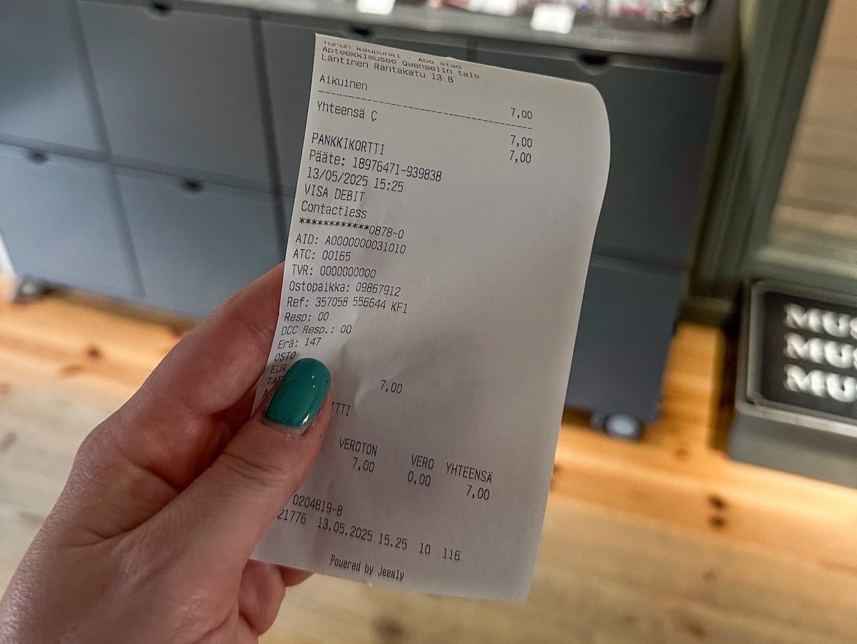 This is a receipt that is a ticket to the Qwensel House in Turku